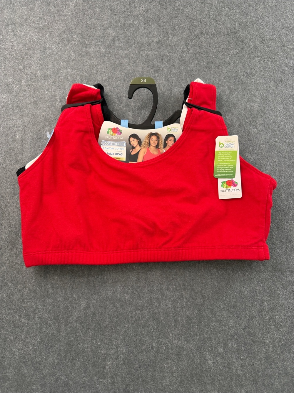 Fruit of the Loom Women's Tank Style Sports Bra 3-Pack Sz 38 red white and black